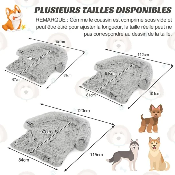Housse en Peluche pour Chien Dessous Antidérapant Amovible Lavable Traversin Doux pour Le Cou Petite Taille 101 x 89 x 16 CM Noir