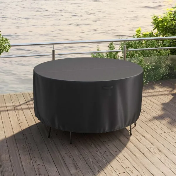 Housse pour Table de Jardin Ronde de 158/183/213cm Housse Protection de Meubles de Patio avec Bouches d'Aération Boucles et Cordons de Serrage Noir-S
