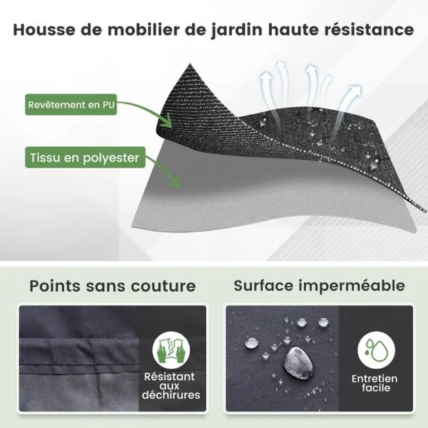 Housse pour Table de Jardin Ronde de 158/183/213cm Housse Protection de Meubles de Patio avec Bouches d'Aération Boucles et Cordons de Serrage Noir-S
