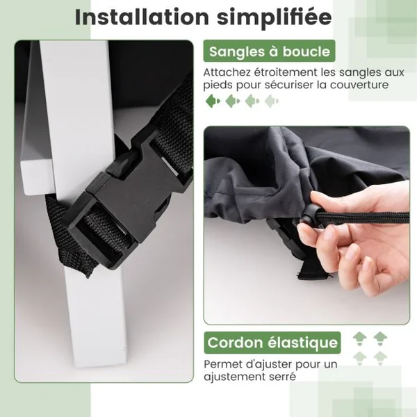 Housse pour Table de Jardin Ronde de 158/183/213cm Housse Protection de Meubles de Patio avec Bouches d'Aération Boucles et Cordons de Serrage Noir-S