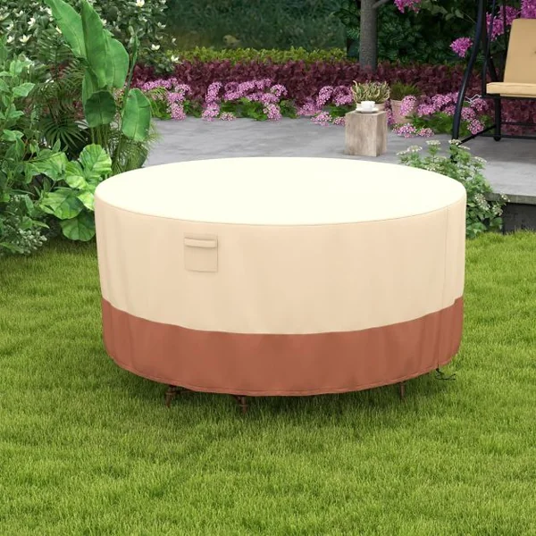 Housse pour Table de Jardin Ronde de 158cm Housse Protection de Meubles de Patio avec Bouches d'Aération Boucles et Cordons de Serrage Beige-S