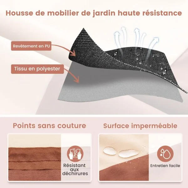 Housse pour Table de Jardin Ronde de 158cm Housse Protection de Meubles de Patio avec Bouches d'Aération Boucles et Cordons de Serrage Beige-S