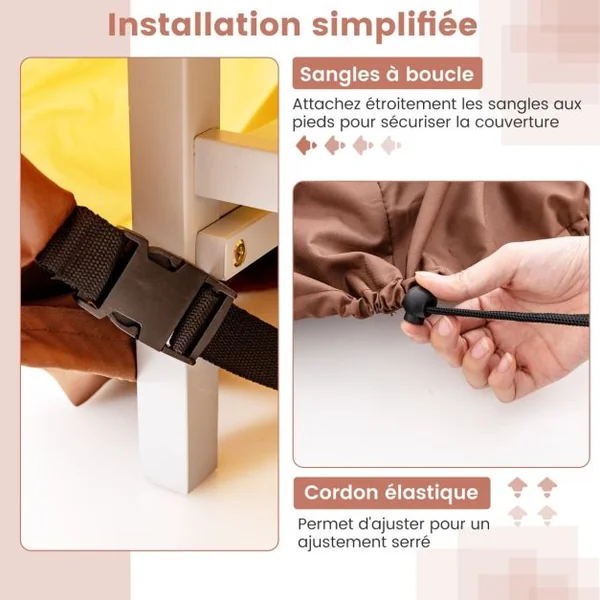 Housse pour Table de Jardin Ronde de 158cm Housse Protection de Meubles de Patio avec Bouches d'Aération Boucles et Cordons de Serrage Beige-S