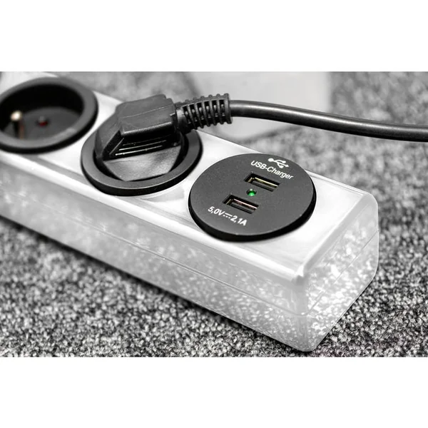 Hugo Bloc multiprise 3 prises + 2 USB, cordon 2m blanc