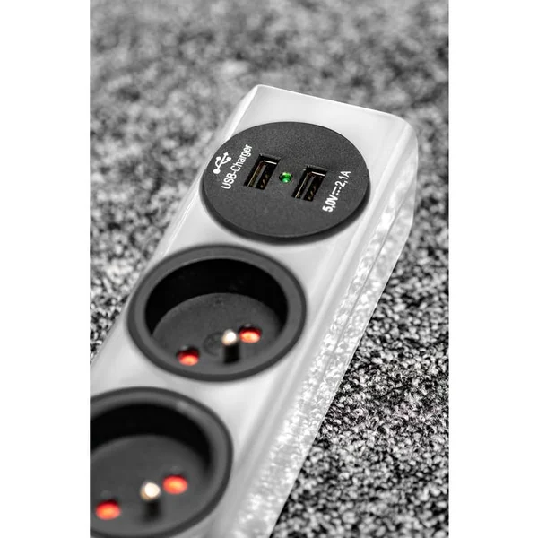 Hugo Bloc multiprise 3 prises + 2 USB, cordon 2m blanc