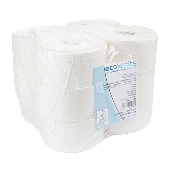 HYGIÉNIQUE "BABY JUMBO" ECOLABEL 2 PLIS - 0,5KG 17 G/M2 Ø19,5x9,5 CM BLANC OUATE (12 UNITÉ) - Garcia de Pou