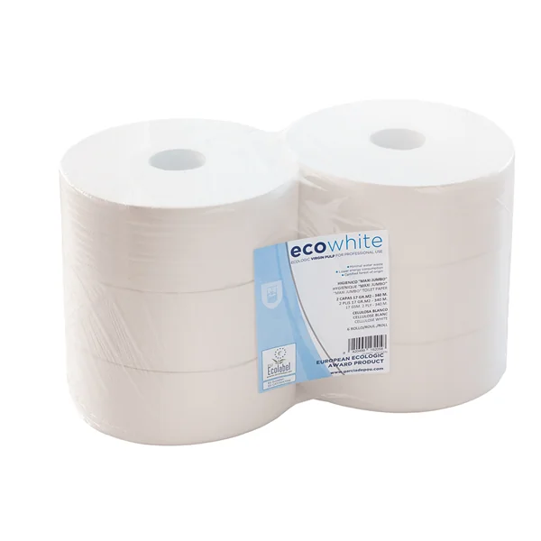 HYGIÉNIQUE "MAXI JUMBO" ECOLABEL 2 PLIS - 1KG 17 G/M2 Ø26x9,5 CM BLANC OUATE (6 UNITÉ) - Garcia de Pou