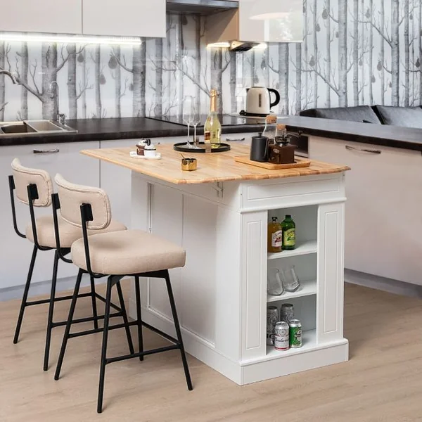 Ilot Central Cuisine avec Tiroirs et 2 Portes 120x61x92cm Desserte de Cuisine avec Étagère Réglable Étagères Latéraux Blanc/Noir