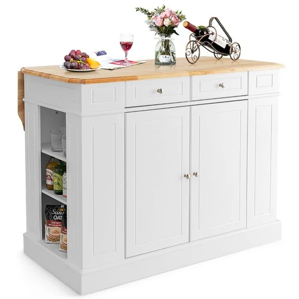 Ilot Central Cuisine avec Tiroirs et 2 Portes 120x61x92cm Desserte de Cuisine avec Étagère Réglable Étagères Latéraux Blanc/Noir
