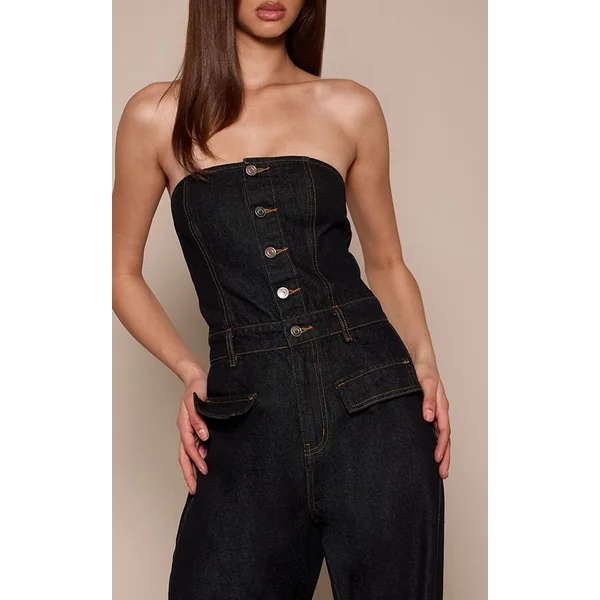 Indigo Brut Délavé Combinaison En Jean Indigo Brut Bustier Avec Détails De Poches