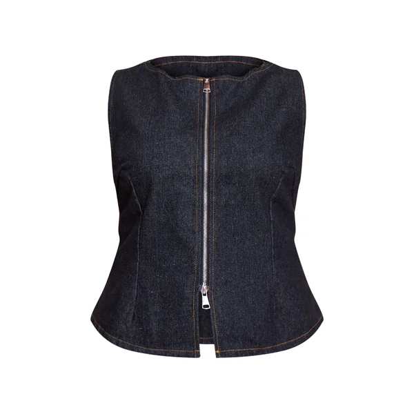 Indigo Brut Délavé Haut En Jean Sans Manches Avec Détail Zip Grande Taille