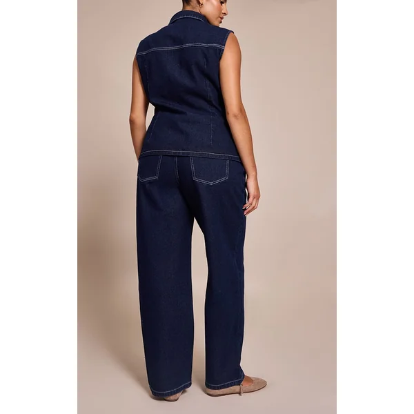 Indigo Jean Grande Taille Taille Mi-haute Coupe Large