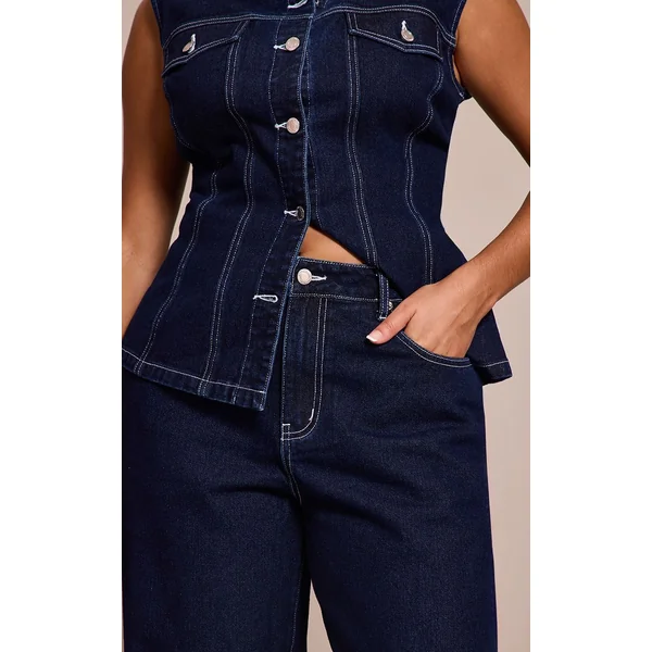 Indigo Jean Grande Taille Taille Mi-haute Coupe Large