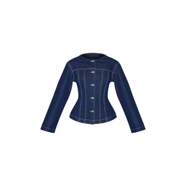 Indigo Veste En Jean Cintrée À Manches Longues Avec Surpiqûres Contrastées