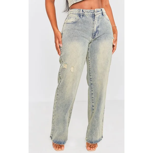 Indigo Vintage Délav Jean En Denim Coupe Large Shape