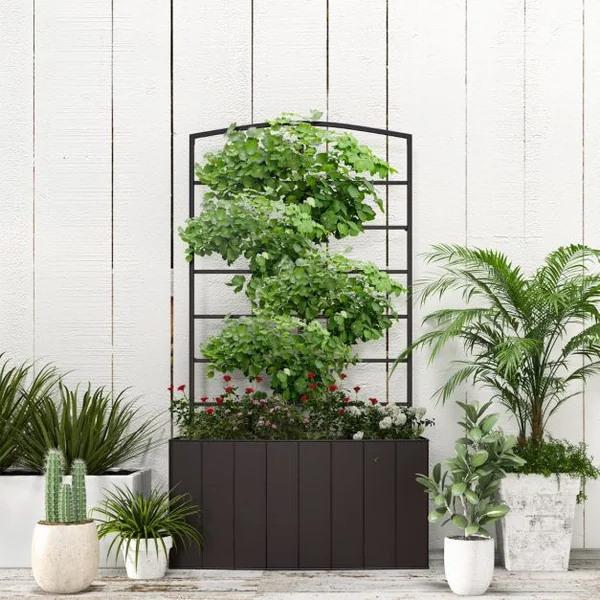Jardinière avec Treillis de 111 CM en Métal Bac à Fleurs pour Plante Grimpante Vigne avec Espace de Plantation de 34 L
