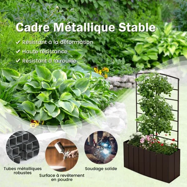 Jardinière avec Treillis de 111 CM en Métal Bac à Fleurs pour Plante Grimpante Vigne avec Espace de Plantation de 34 L