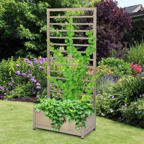 Jardinière avec Treillis en Bois de Sapin Pré-huilé 80 x 40 x 171 CM Bac à Fleurs pour Plante Grimpante avec Fond Amovible