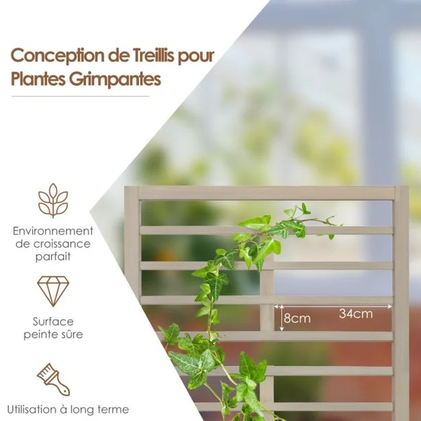 Jardinière avec Treillis en Bois de Sapin Pré-huilé 80 x 40 x 171 CM Bac à Fleurs pour Plante Grimpante avec Fond Amovible