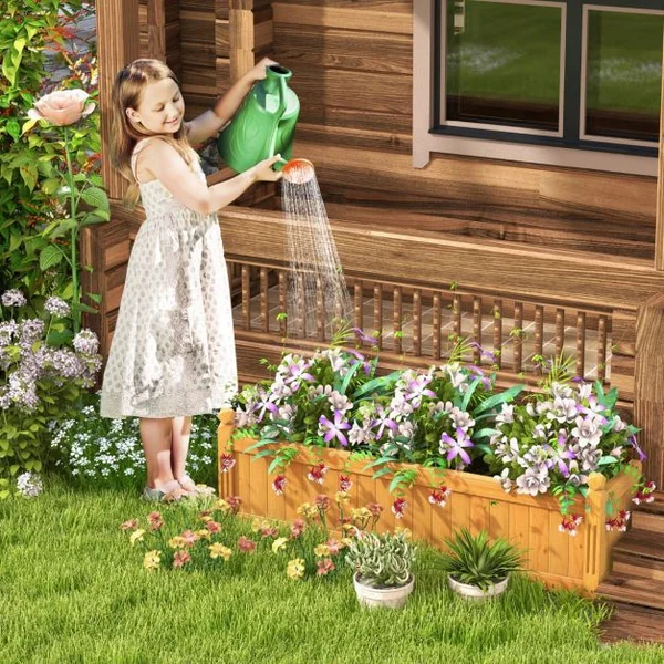 Jardinière Rectangulaire en Bois de Sapin Pré-huilé avec Système de Drainage 110x40x35 CM Bac à Fleurs pour Légumes/Herbes