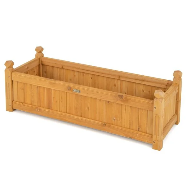 Jardinière Rectangulaire en Bois de Sapin Pré-huilé avec Système de Drainage 110x40x35 CM Bac à Fleurs pour Légumes/Herbes