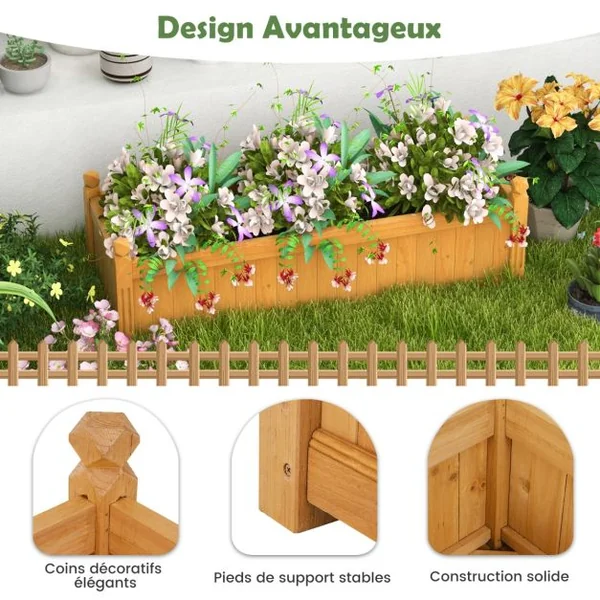 Jardinière Rectangulaire en Bois de Sapin Pré-huilé avec Système de Drainage 110x40x35 CM Bac à Fleurs pour Légumes/Herbes