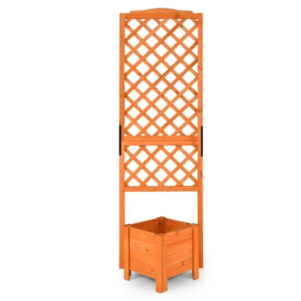 Jardinière sur pied avec Treillis en Bois de Sapin 54,5x52x180CM Bac à Fleurs avec Trous de Drainage pour Plantes Grimpantes