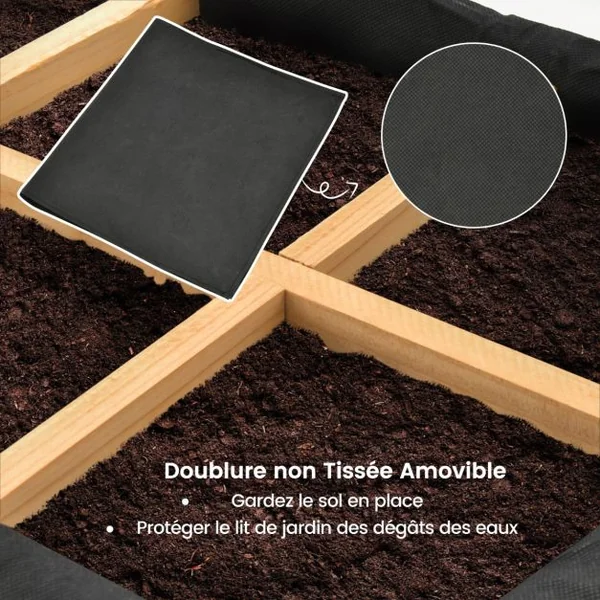 Jardinière Surélevé en Bois avec Treillis Séparateur Amovible à 8 Grilles Étagère à 2 Niveaux Cadre en Métal 80x38x150cm Naturel