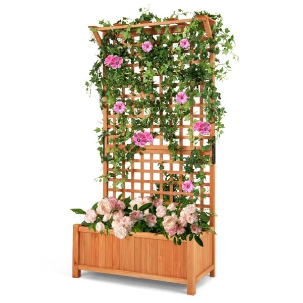 Jardinière Surélevée avec Treillis en Bois de Sapin avec Trou de Drainage Bac à Fleurs Lit de Jardin Résistance aux Intempéries Naturel