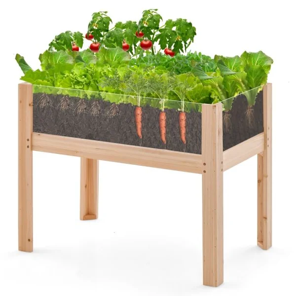 Jardinière Surélevée en Bois Trous de Drainage Panneaux Acryliques Transparent Légumes Herbes Fleurs Capacité de 130 L Naturel
