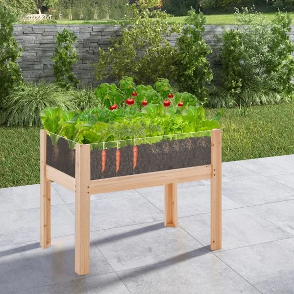 Jardinière Surélevée en Bois Trous de Drainage Panneaux Acryliques Transparent Légumes Herbes Fleurs Capacité de 50L Naturel
