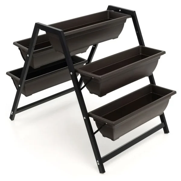 Jardinière Surélevée à 3 Niveaux avec 5 Bacs à Plantes Charge 25KG Système de Drainage Lit de Jardin Vertical Cadre en Métal Imperméable 65 x 92 x 79 cm