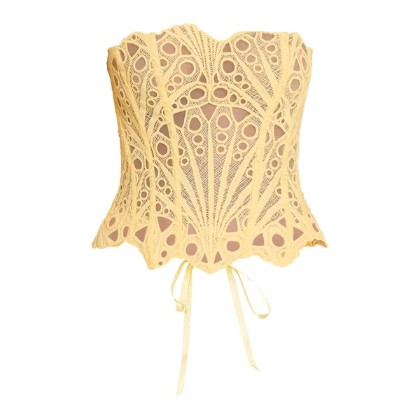 Jaune Beurre Corset En Dentelle Florale Transparente Texturée