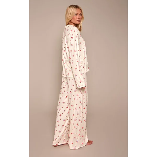 Jaune Beurre Ensemble De Pyjama À Manches Longues Avec Boutons Imprimé Bol D'açaï