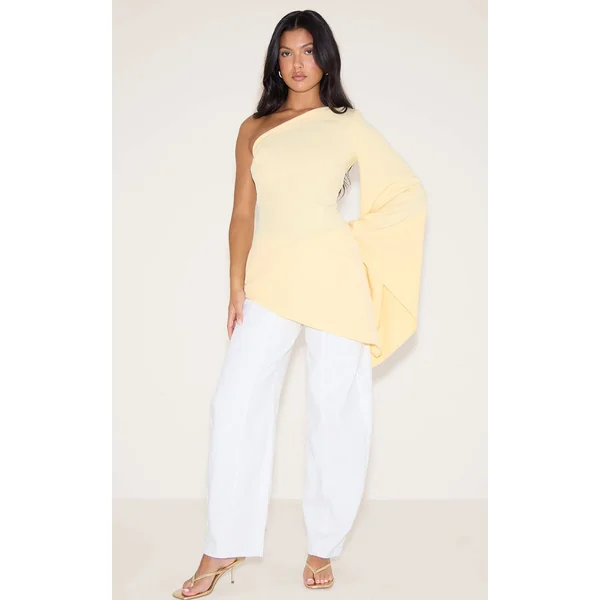 Jaune Beurre Haut Long Tissé Asymétrique À Manche Évasée