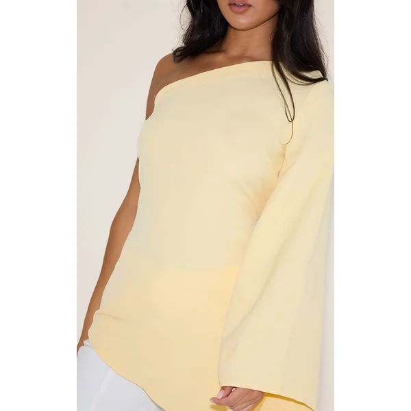Jaune Beurre Haut Long Tissé Asymétrique À Manche Évasée