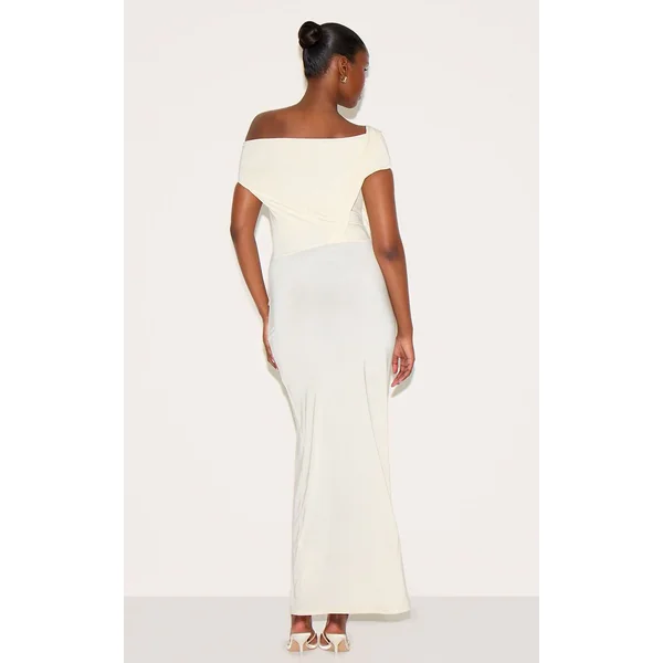 Jaune Beurre Robe Longue Moulante À Détail Torsadé