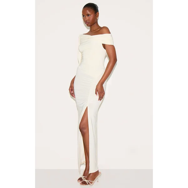 Jaune Beurre Robe Longue Moulante À Détail Torsadé