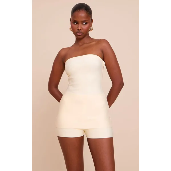 Jaune Beurre Short Taille Mi-haute Ajusté Style Bandage