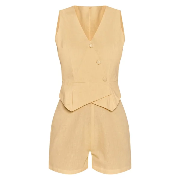 Jaune Citron Combi-short À Effet Lin Avec Gilet Intégré