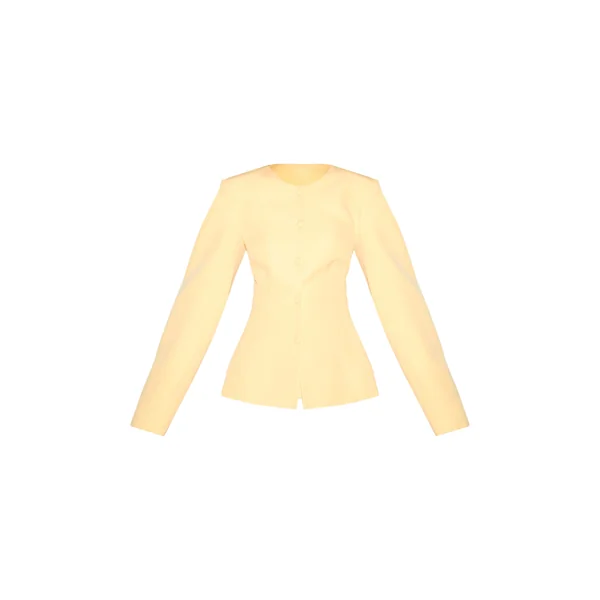 Jaune Citron Ensemble Blazer Cintré À Taille Froncée Et Manches Cocon Avec Boutonnage