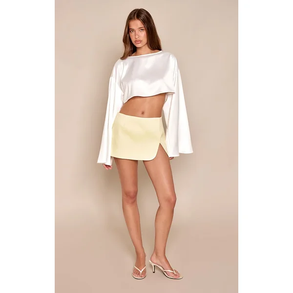Jaune Citron Mini Jupe Tissée Structurée À Ourlet Fendu