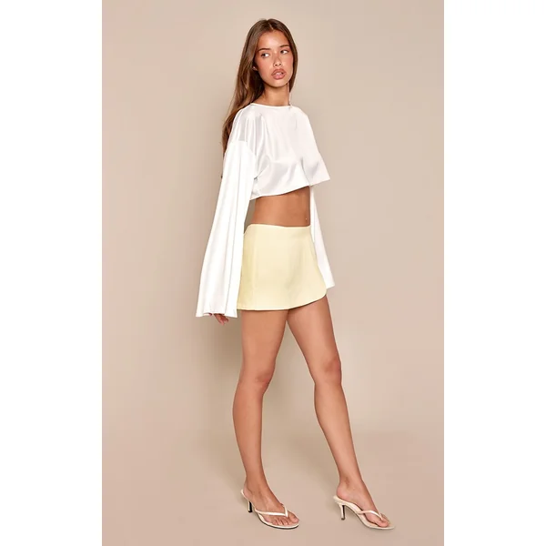 Jaune Citron Mini Jupe Tissée Structurée À Ourlet Fendu