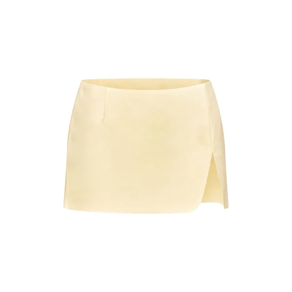 Jaune Citron Mini Jupe Tissée Structurée À Ourlet Fendu