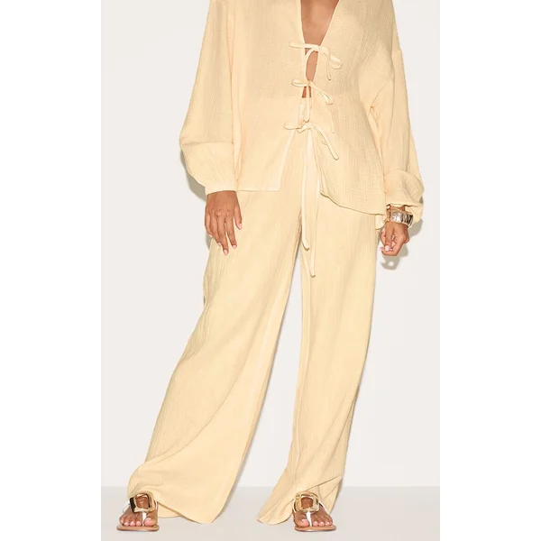 Jaune Citron Pantalon Large En Gaze Texturée