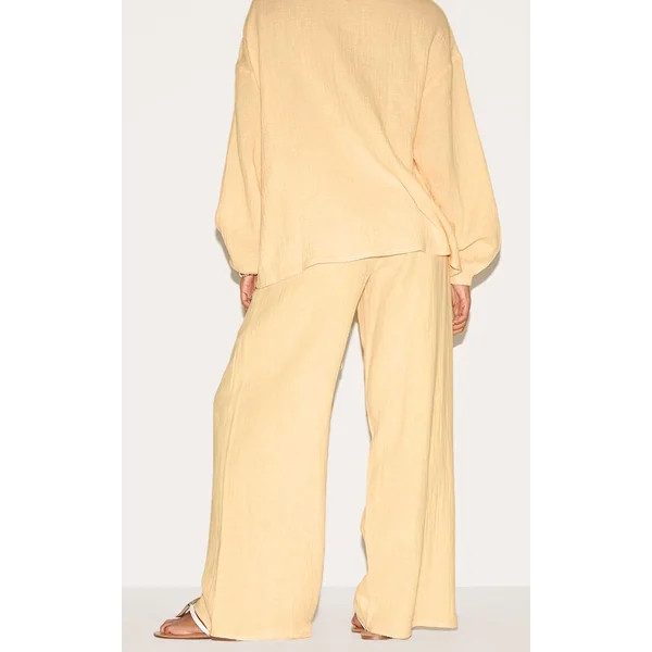 Jaune Citron Pantalon Large En Gaze Texturée