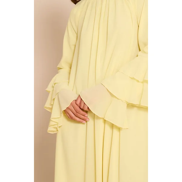 Jaune Citron Robe Longue En Mousseline Avec Détail De Manches À Volants