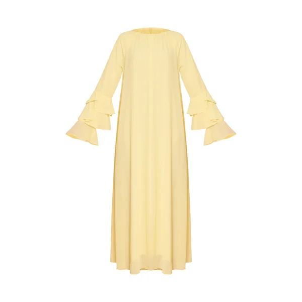 Jaune Citron Robe Longue En Mousseline Avec Détail De Manches À Volants