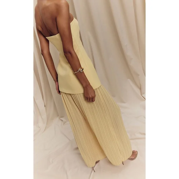 Jaune Citron Robe Maxi Bandeau À Jupe Plissée En Mousseline Avec Panneaux