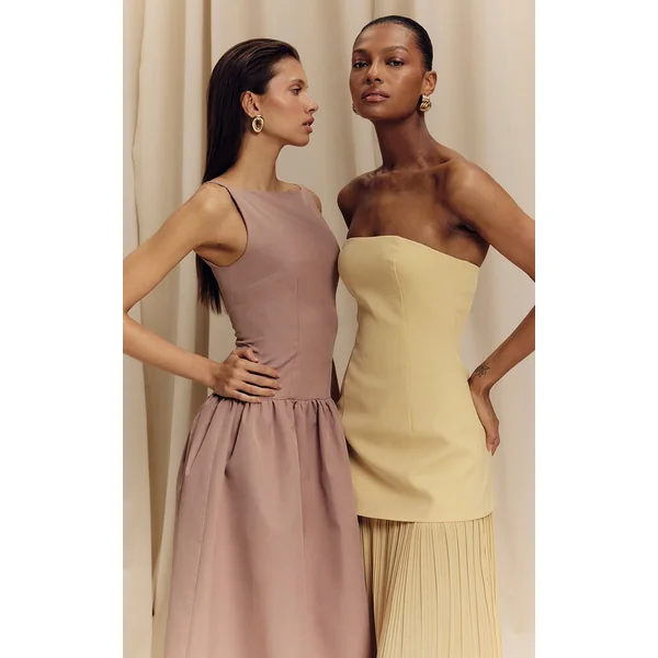 Jaune Citron Robe Maxi Bandeau À Jupe Plissée En Mousseline Avec Panneaux